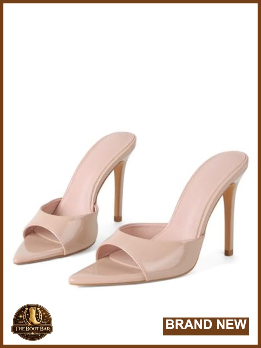 Patent Leather Open Toe Stiletto High Heel Mules Slip On Dress Sandals